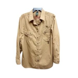 Ralph Lauren Corduroy Utility Shirt Men's L Beige Field Workwear Button Up VTG